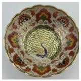 Vintage Brass Enameled Peacock Footed Bowl.