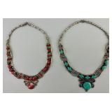Tibetan Silver Turquoise & Coral Pendant Necklaces