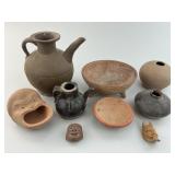 Various Pottery Vessels & 2 Netsuke.