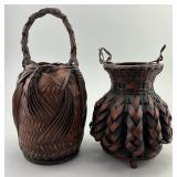 2 Antique Japanese Bamboo Ikebana Baskets.
