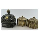 Chinese Bronze Censer & Brass Betel Nut Box.