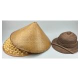 3 Asian Woven Straw/Bamboo Sun Hats.
