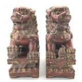 Pair Of Lacquered Wood Chinese Foo Dogs.
