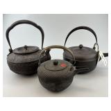 3 Various Japanese Cast Iron Tetsubin Kettles.