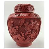 Vintage Chinese Carved Cinnabar Ginger Jar.