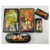 5 Various Russian Folk Art Lacquer Boxes.