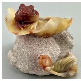 Chinese Carved Agate Frog Atop Lotus Leaf.