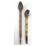 2 Antique Chinese Carved Bone Opium Pipes.