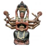 Antique Carved & Painted Wood Bodhisattva Statue.
