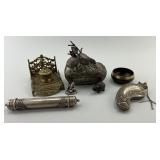 Tibetan Silver, Brass Inkwell, and Singing Bowl.