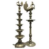 2 Vintage Indian Brass Deccan Oil Lamps.