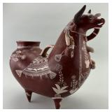 Peruvian Folk Art Terracotta Bull Vessel.