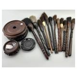 Chinese Calligraphy Brushes, Rosewood Stands.