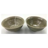 Pair of Antique Chinese Yaozhou Celadon Tea Bowls.