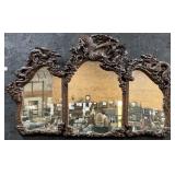 Japanese Ornately Carved Dragon & Phoenix Mirror.