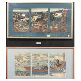 2 Edo Period Japanese Triptych Woodblock Prints.