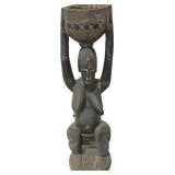 Luba African Carved Wood Divination Bowl Bearer.
