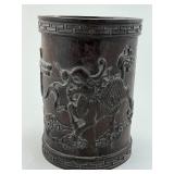 Antique Chinese Carved Zitan Wood Brush Pot.