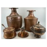 5 Various Antique Hand-Hammered Copper Vessels.