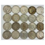 20 90% Silver 1922-1926 Peace Dollars.