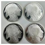 4 1 Troy Oz. Fine Silver Buffalo Rounds.