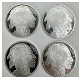4 1 Troy Oz. Fine Silver Buffalo Rounds.