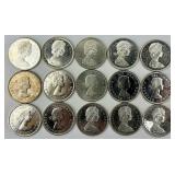 15 80% Silver Queen Elizabeth Canadian Dollars.