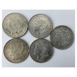5 90% Silver 1921 Morgan Dollars.