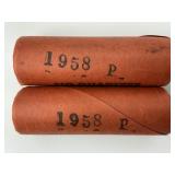 2 Rolls 90% Silver Uncirculated 1958-P Quarters.