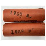 2 Rolls 90% Silver Uncirculated 1958-P Quarters.