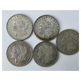 5 90% Silver 1921 Morgan Dollars.