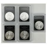 5 Graded Uncirculated 2017 Silver Eagle Rounds.