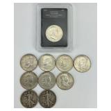 10 90% Pre-1964 Silver Half Dollars.