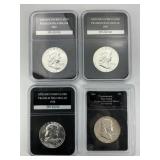 4 Graded 90% Silver Franklin Half Slabs.