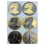 6 1 Troy Oz. Silver Colorized American Eagles.