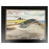 J Daviss Beach Landscape Painting On Canvas Panel.