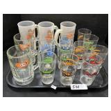 Car Glasses & A&W Root Beer Adv Mugs.