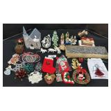 Christmas, Ornaments Lighted Church, Nativity.