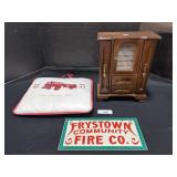 Frystown Fire Co Sign, Cushion, Wood Jewelry Box.
