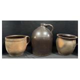 Vintage Stoneware Jug & Handled Crocks.