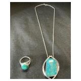 Sterling Silver & Chrysocolla Ring & Necklace.