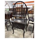 Ornate Oak Lowboy Side Table & Record Rack.