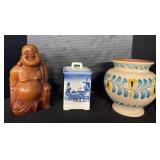 Hand Painted Vase, Laughing Buddha, Rice