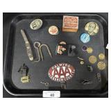 Political Pins, Tokens, Knife.
