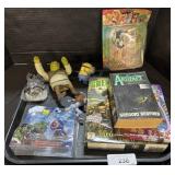 Futurama Book, Shrek Figure, Superhero Figures.