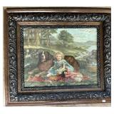 Chromolithograph Girl & Dog Portrait.