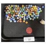 Lot Of Swirl Marbles, Rock, & Eagle Scout Token.