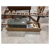 Vtg Steel Toolbox, Hand Saw, Wooden Roller
