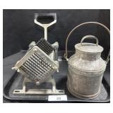 Industrial Grade French Fry Cutter, Tin Milk Jug.