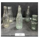 Vintage Glass Dairy, Creamer Top, Soda Bottles.
